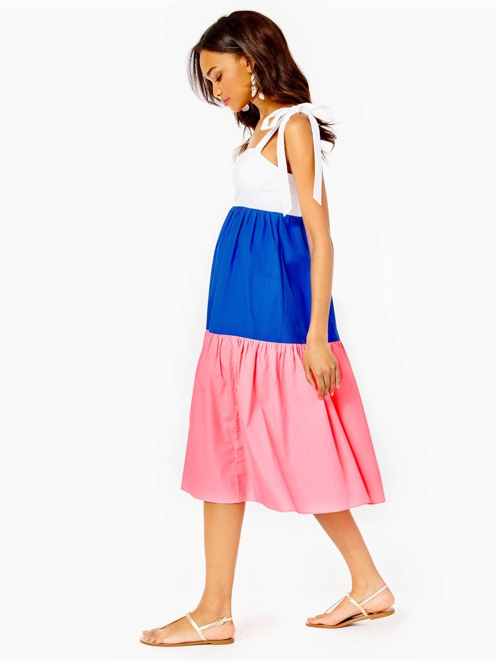 Lilly Pulitzer Anlee Cotton Midi Dress Resort White Borealis Blue Lillys Coral - Picture 3 of 8